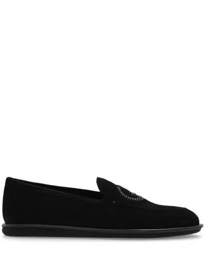 Giorgio Armani Logo Embroidered Slip-on Loafers In Blue