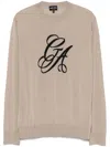 Giorgio Armani Embroidered-logo Sweater In Brown