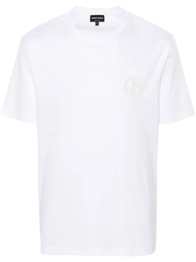 Giorgio Armani Pure Cotton Interlock Signature Logo T-shirt In White