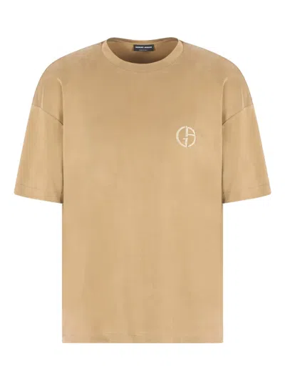 Giorgio Armani Embroidered-logo T-shirt In Neutral