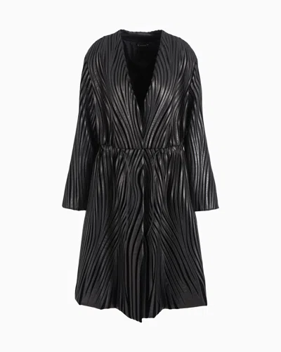 Giorgio Armani Embroidered Nappa Leather And Velvet Coat In Black