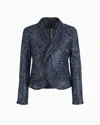 Giorgio Armani Embroidered Nappa Leather Single-breasted Jacket In Blue