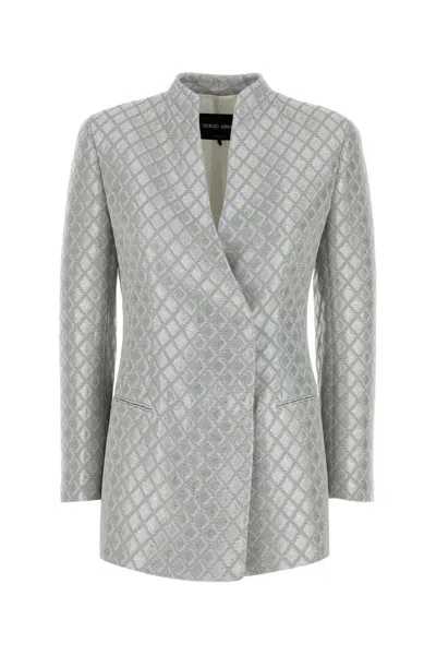 Giorgio Armani Giacca Jacquard Geometria Micropaillettes In Mirage Gray