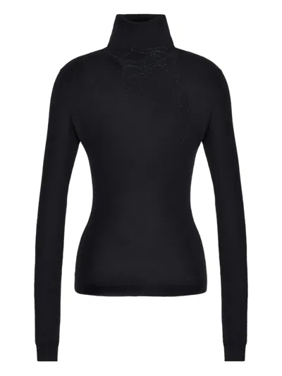 Giorgio Armani Embroidered Roll-neck Sweater In Black