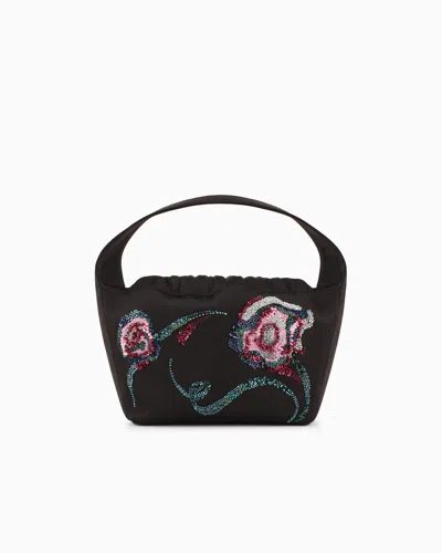 Giorgio Armani Embroidered Satin Small Bucket Bag In Patterned