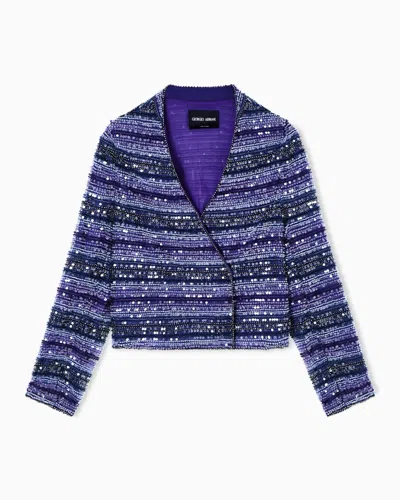 Giorgio Armani Sequin-embellished Striped Jacket In Purple