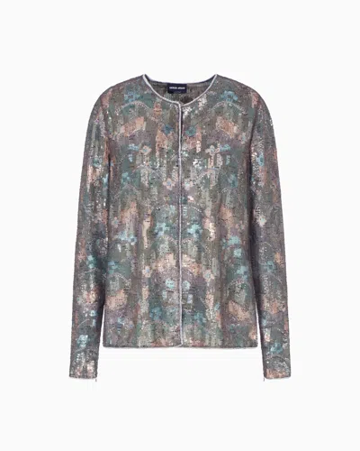 Giorgio Armani Embroidered Silk And Tulle Shirt Jacket In Multi