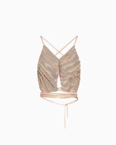 Giorgio Armani Embroidered Silk And Viscose Jersey Top In Pink
