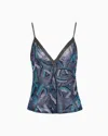 Giorgio Armani Embroidered Silk Organza V-neck Top In Blue