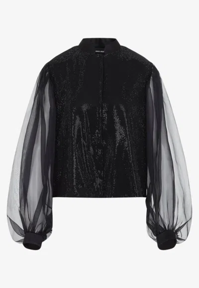 Giorgio Armani Embroidered Silk Shirt In Black