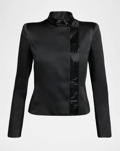 Giorgio Armani Embroidered Silk Single-breasted Jacket In Black