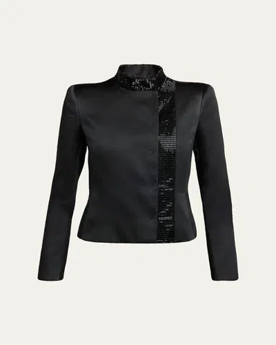 Giorgio Armani Short Viscose And Silk Jacket With Rhinestone Detail In Black