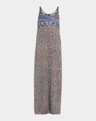 Giorgio Armani Embroidered Silk Sleeveless Maxi Dress In Multi