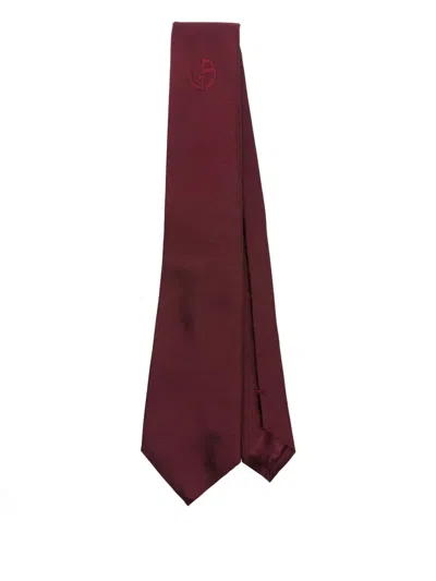 Giorgio Armani Embroidered Silk Tie In Red