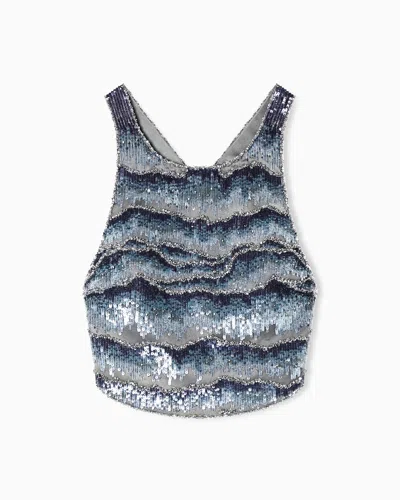 Giorgio Armani Embroidered Silk Top In Gray