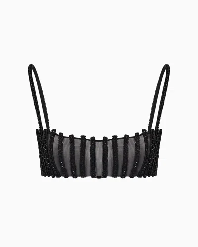 Giorgio Armani Embroidered Stretch Tulle Bandeau Top In Pattern