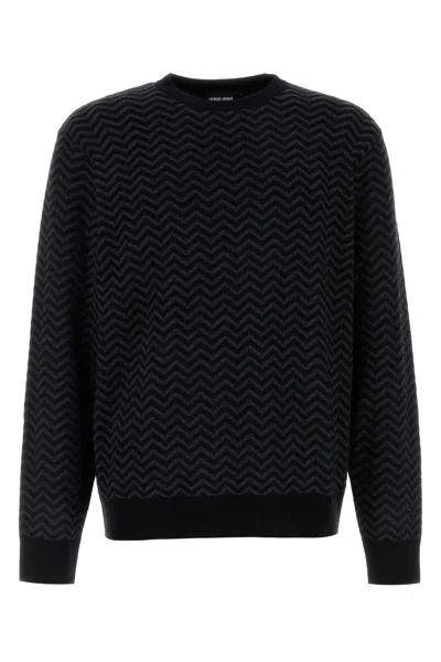 Giorgio Armani Embroidered Stretch Wool Blend Sweater In Black