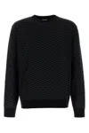 Giorgio Armani Embroidered Stretch Wool Blend Sweater In Black