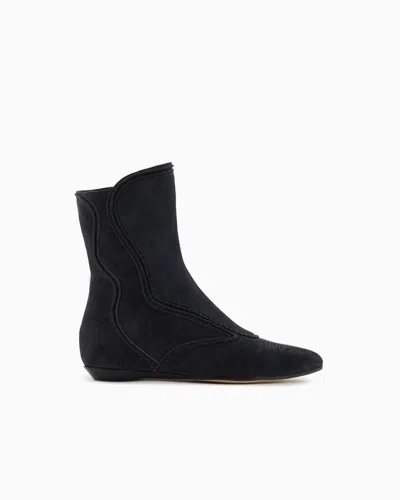 Giorgio Armani Embroidered Suede Ankle Boots