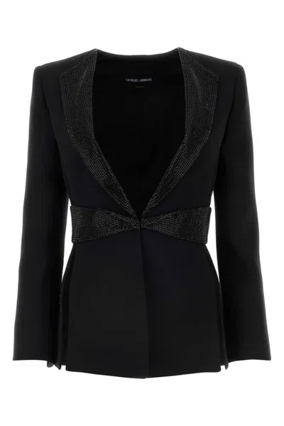 Giorgio Armani Embroidered Tailored Blazer In Black