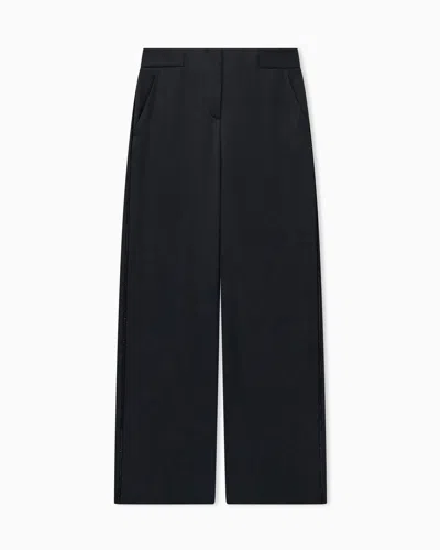 Giorgio Armani Embroidered Trouser Sera Regular Fit Satin Rhinestone Trim In Black