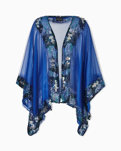 Giorgio Armani Embroidered Tulle Cape In Blue