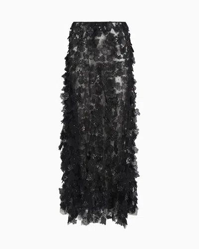 Giorgio Armani Embroidered Tulle Long Skirt In Black