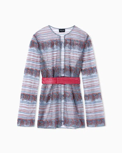 Giorgio Armani Embroidered Tulle Shirt Jacket In White