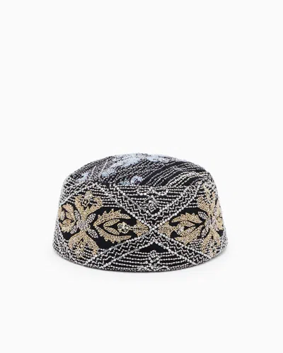 Giorgio Armani Embroidered Velvet Cap In Black