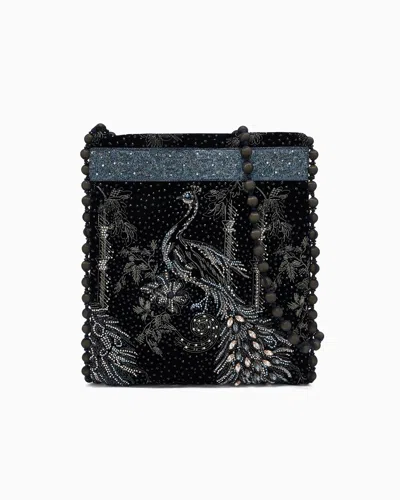 Giorgio Armani Embroidered Velvet Shoulder Bag In Black