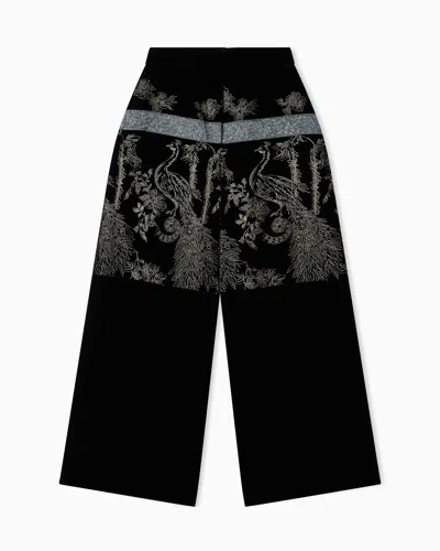 Giorgio Armani Embroidered Velvet Trousers In Black