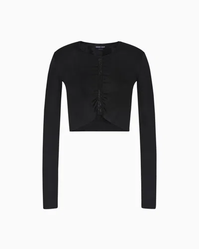 Giorgio Armani Embroidered Viscose Knit Short Jumper In Black