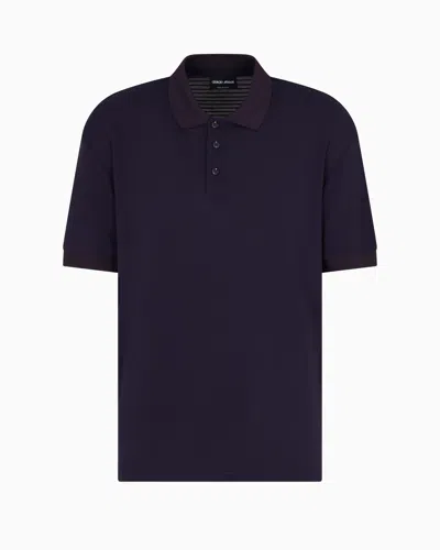 Giorgio Armani Embroidered Viscose Polo Shirt In Blue
