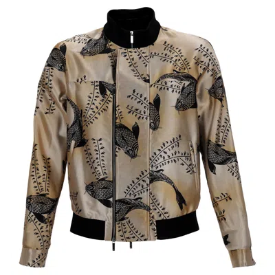 Giorgio Armani Emporio Armani Koi Print Bomber Jacket In Gold Silk