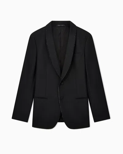 Giorgio Armani Tailored Black Wool Notch Lapel Blazer In Blue