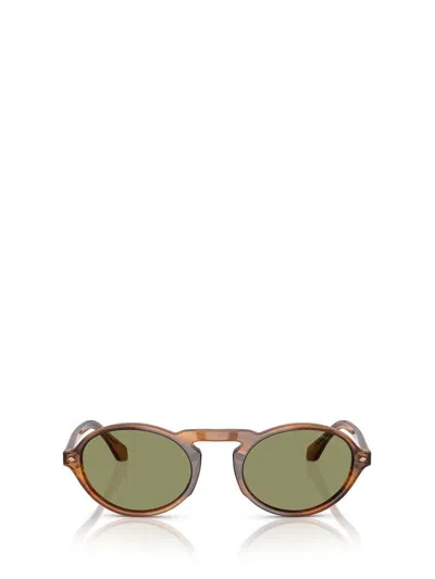 Giorgio Armani Oval Frame Sunglasses In Striped Honey
