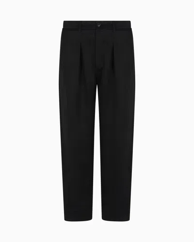 Giorgio Armani Faded Lyocell And Linen Canvas One-pleat Trousers In Black