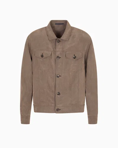Giorgio Armani Faded Lyocell Canvas Blouson In Brown