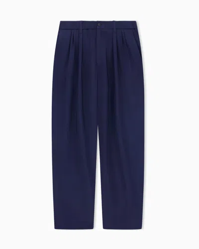 Giorgio Armani Faded Viscose Twill Trousers With Pleats In Blue