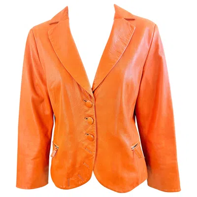 Pre-owned Giorgio Armani Fall 2010 Size 44 / 8 Orange Lambskin Leather Jacket Blazer Italy