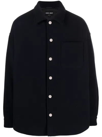 Giorgio Armani Felted Virgin Wool Shirt Jacket In Blue