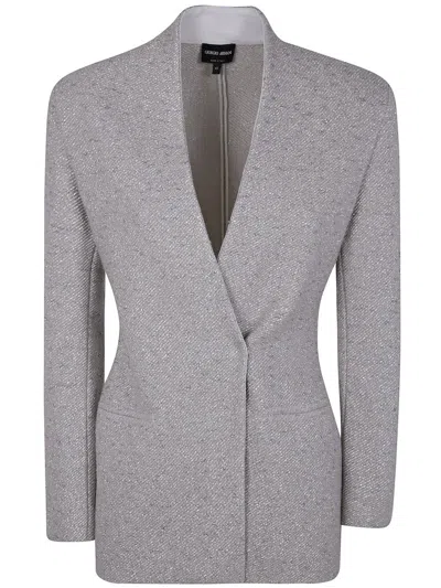Giorgio Armani Woven Point Lapel Jacket In Grey