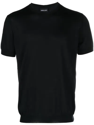 Giorgio Armani Official Store Silk And Cotton Crew-neck Jumper In Navy Blue