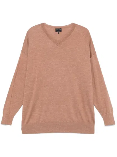 Giorgio Armani Fine-knit T-shirt In Brown