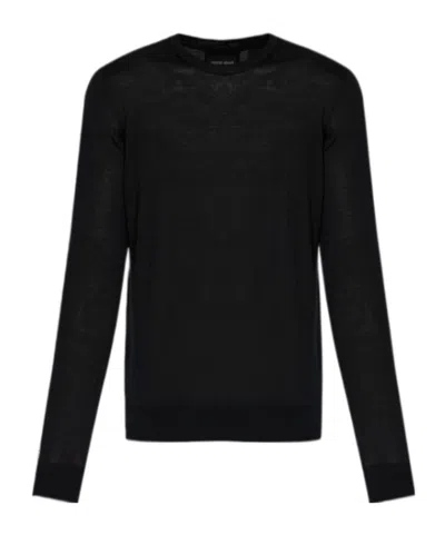 Giorgio Armani Fine Knit Virgin-wool Jumper In Black
