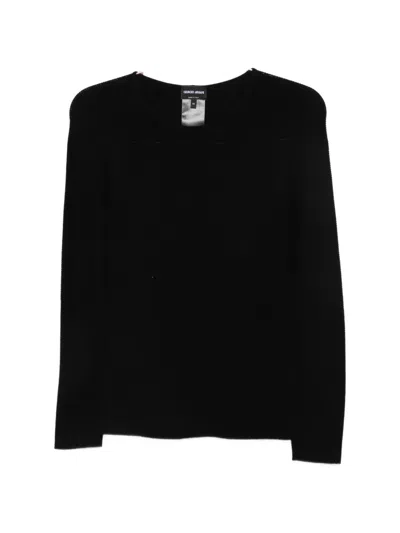 Giorgio Armani Fine-knit Round-neck Sweater In Black