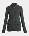 Giorgio Armani Fitted Herringbone Wool-blend Blazer In Solid Black