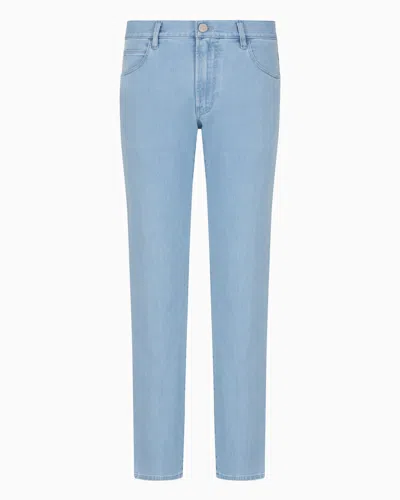 Giorgio Armani Five-pocket, Regular-fit, Stretch Cotton-denim Trousers In Blue