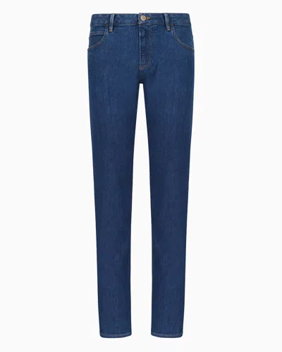 Giorgio Armani Five-pocket, Slim-fit, Stretch Cotton-denim Trousers In Blue