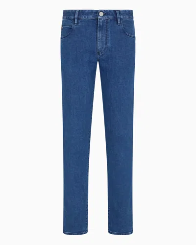 Giorgio Armani Five-pocket, Slim-fit, Stretch Cotton-denim Trousers In Blue